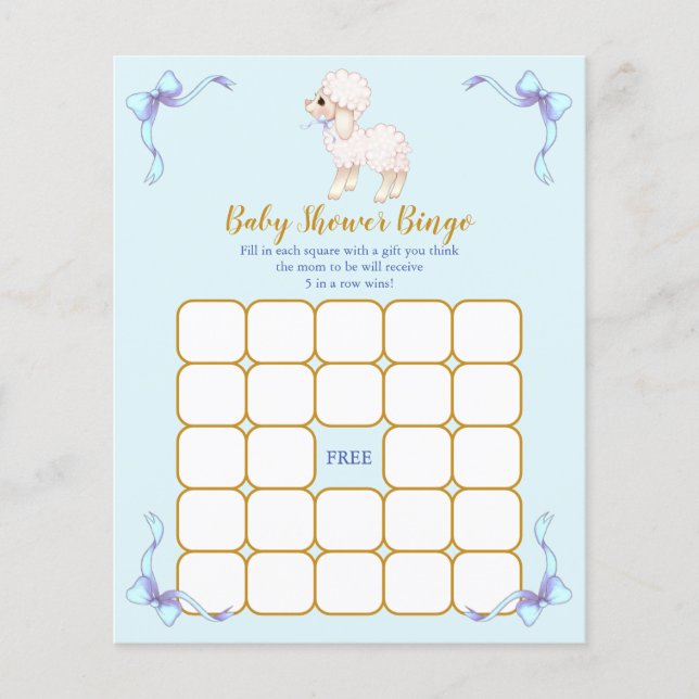 Blå band Little Lamb Baby Shower Bingo Game (Framsida)
