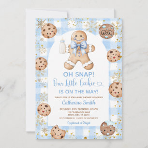 Blå band pepparkak jul baby shower rutig inbjudningar