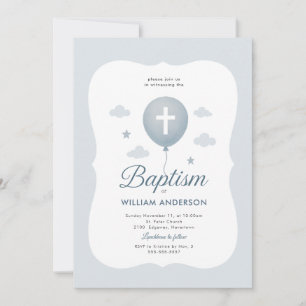 Blå band pojke dop inbjudan med korskrans
