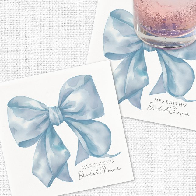 Blå band som knyter knuten Bröllopsdusch Pappersservett (Blue Bow Tying The Knot Bridal Shower Napkins)