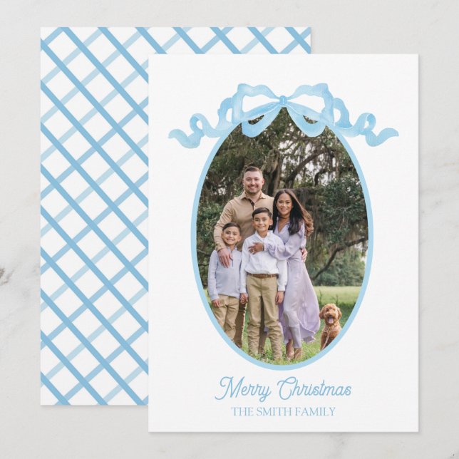 Blå band vattenfärgsholiday-kort julkort (Fram/baksida)