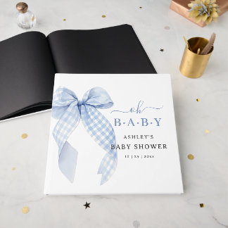 Blå bandbabyfirande för pojke med rutigt minimalis gästböcker