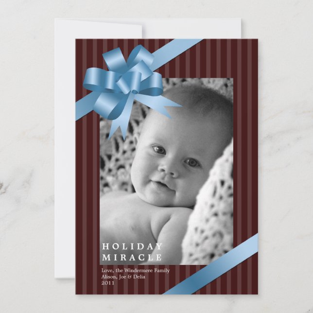 Blå bandbåge ram semester mirakel baby först julkort (Framsida)
