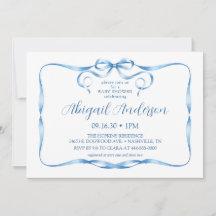 Blå banderoll baby shower-inbjudan i akvarellstil