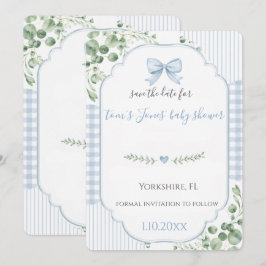 Blå bandgavott Baby Shower Spara datumet