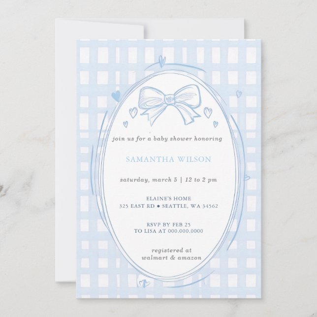 Blå bandpojke baby shower inbjudningar (Framsida)