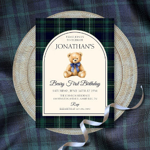 Blå bandyxbjörn Tartan Födelsedag Inbjudningar