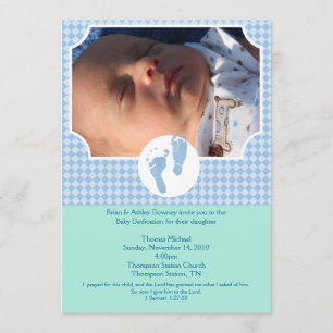 Blå baptismavkännelse för baby 5 x 7-foto inbjudningar