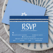 Blå Bar Mitsva Silver Tallit Script Fet Modern
