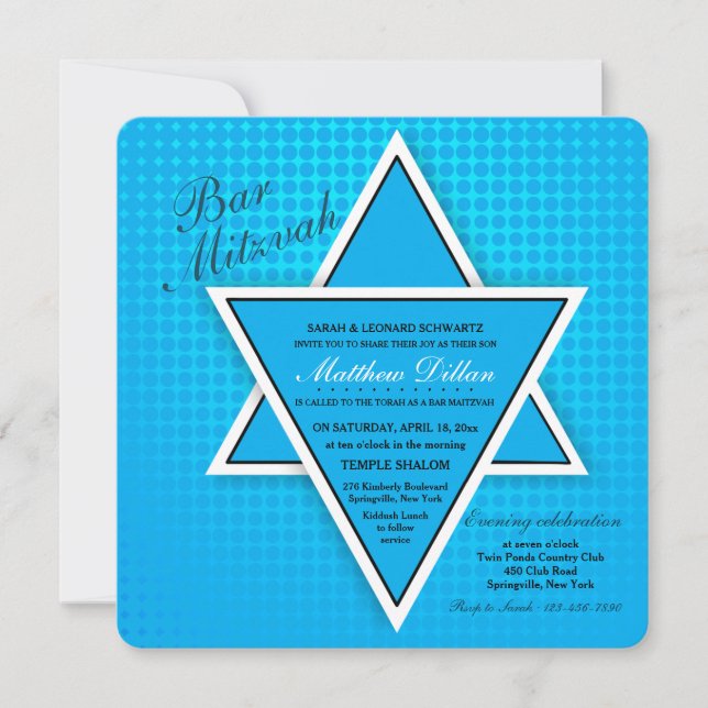 Blå Bar Mitzvah-inbjudan Inbjudningar (Framsida)