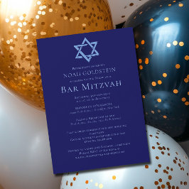 Blå Bar Mitzvah Konstnärlig Davidstjärna Fest Magnetisk Inbjudningskort