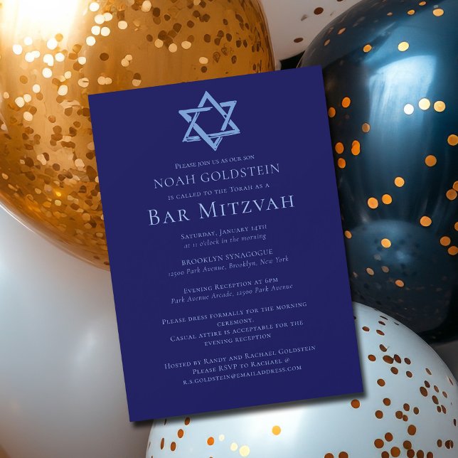 Blå Bar Mitzvah Konstnärlig Davidstjärna Fest Magnetisk Inbjudningskort (Skapare uppladdad)