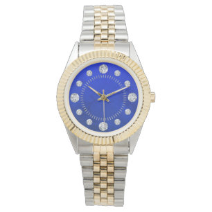 Blå bärbar dator Diamond Solitaire Dial Steel Gu Armbandsur