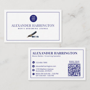 Blå Barber Rakhyvel Frisör QR-kod Visitkort