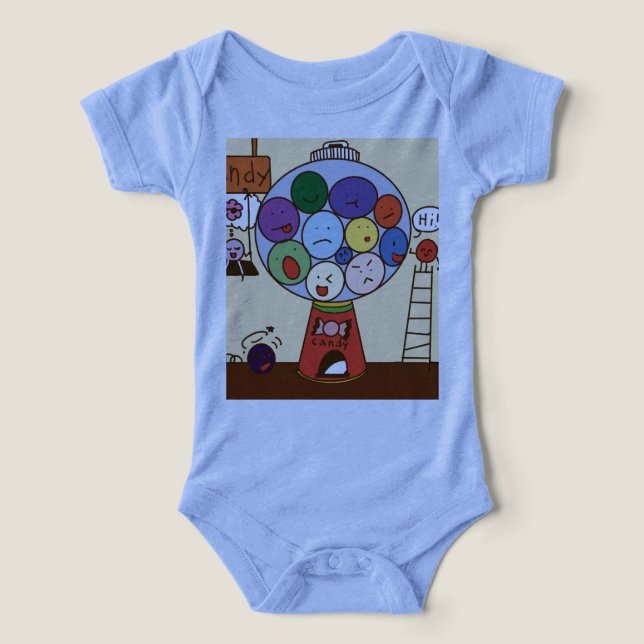 “Blå barnbodys med färgglada ballongillustrationer T Shirt (Design Framsida)