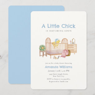 Blå barnkammardetaljer Little Chicken Baby Shower Inbjudningar