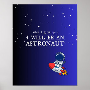 Blå barnkammarposter, astronaut, galax tema poster