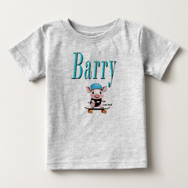 Blå Barry Namn Och Gris Skateboard, T Shirt (Framsida)