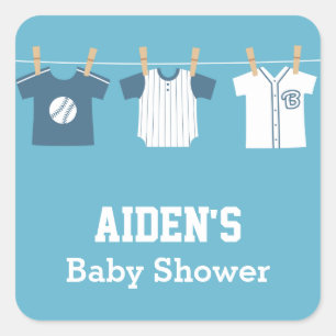 Blå Baseball Baby Pojke Showerfest Etiketter