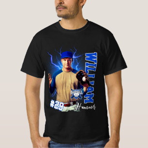 Blå Basebollspelare En Bild med Namn T Shirt