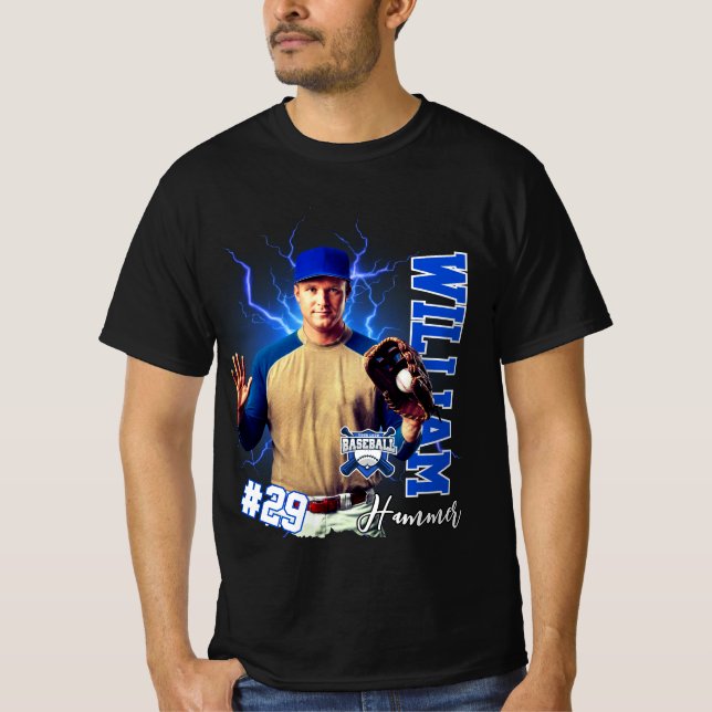 Blå Basebollspelare En Bild med Namn T Shirt (Framsida)