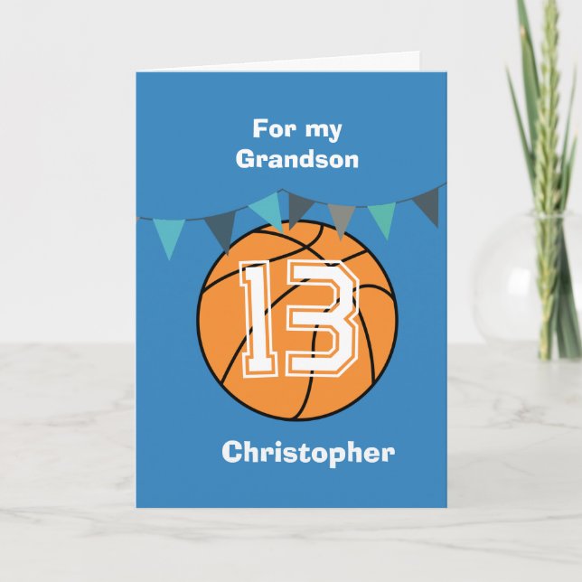 Blå basket 13-årsdag Namn sonson Kort (Framsida)