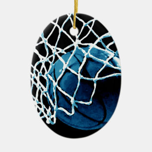 Blå basketboll julgransprydnad keramik