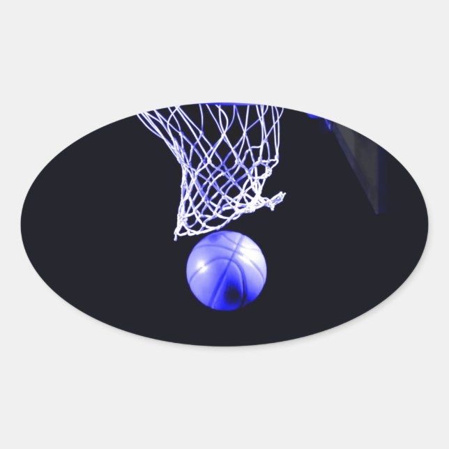 Blå basketboll ovalt klistermärke (Framsida)