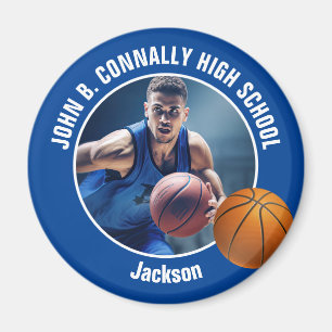 Blå basketspelarfoto present minnessak magnet