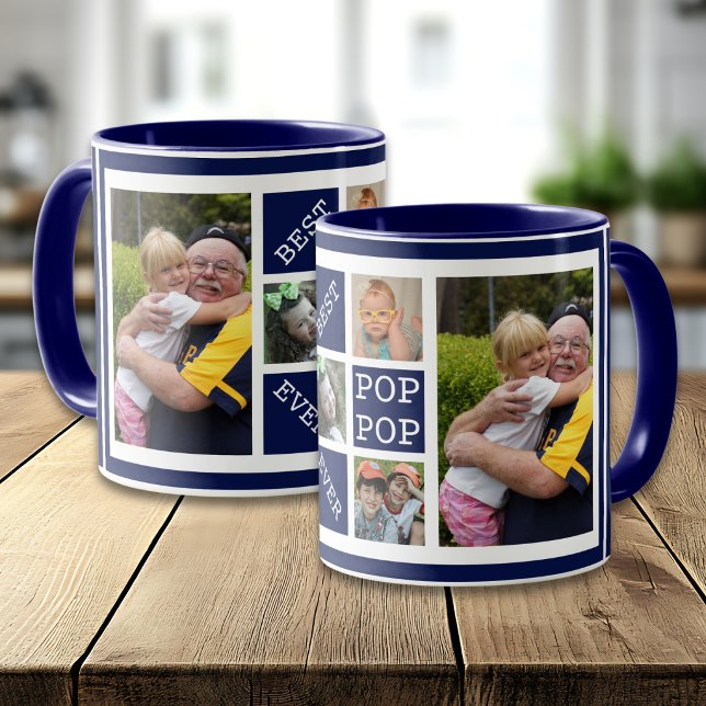Blå Bästa Pop Pop Någonsin Farfar 5 Fotokollage Mugg (Skapare uppladdad)