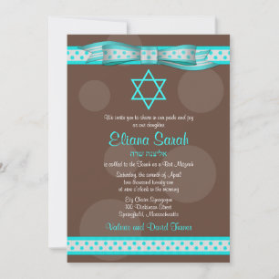 Blå Bat mitzvah inbjudan till Blått Brun Polka - p
