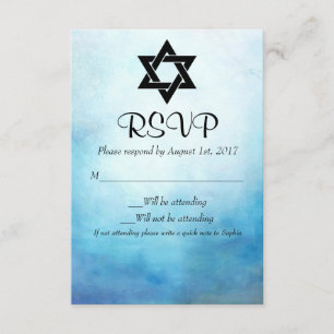 Blå Bat mitzvah OSA, vattenfärg, Bat mitzvah OSA Kort