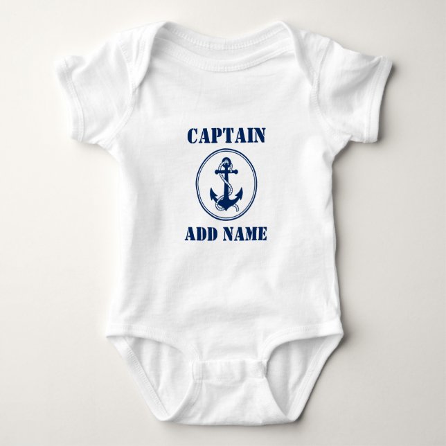Blå båtankor med Rope & Baby Namn/Rank T Shirt (Framsida)