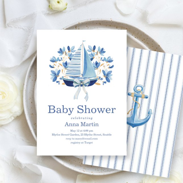 Blå Båtar & Slingor Baby Shower Inbjudningar (Skapare uppladdad)