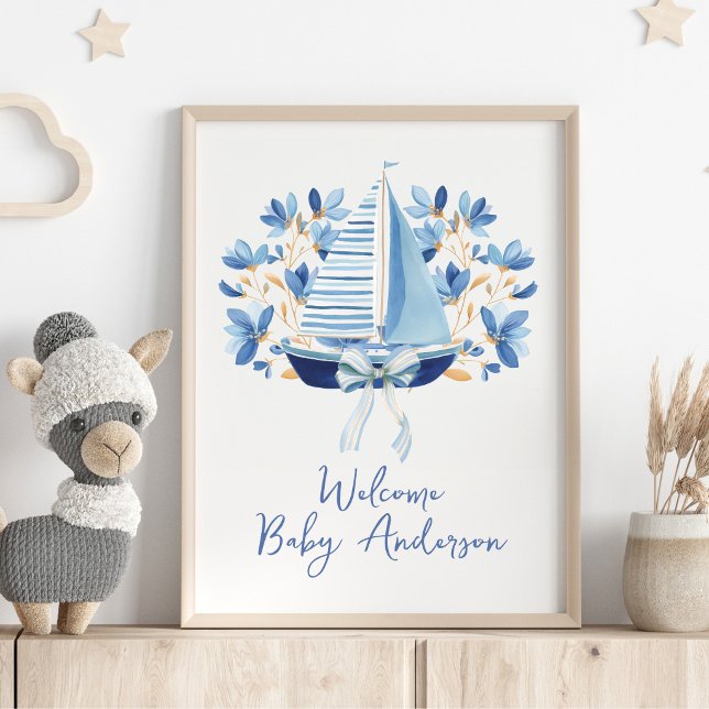 Blå Båtar & Slingor Baby Shower Poster (Skapare uppladdad)