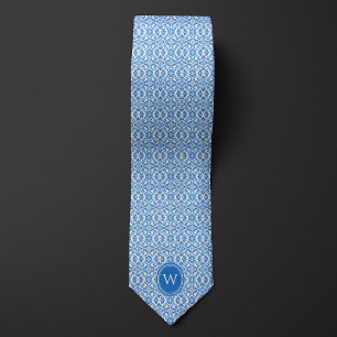 Blå Batik Botanisk Blommig Monogram Slips