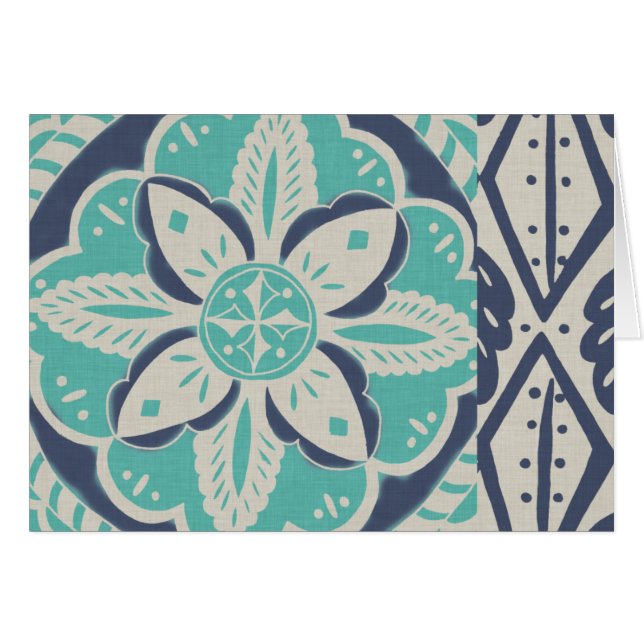 Blå batikbricka IV Hälsningskort (Framsidan Horizontal)