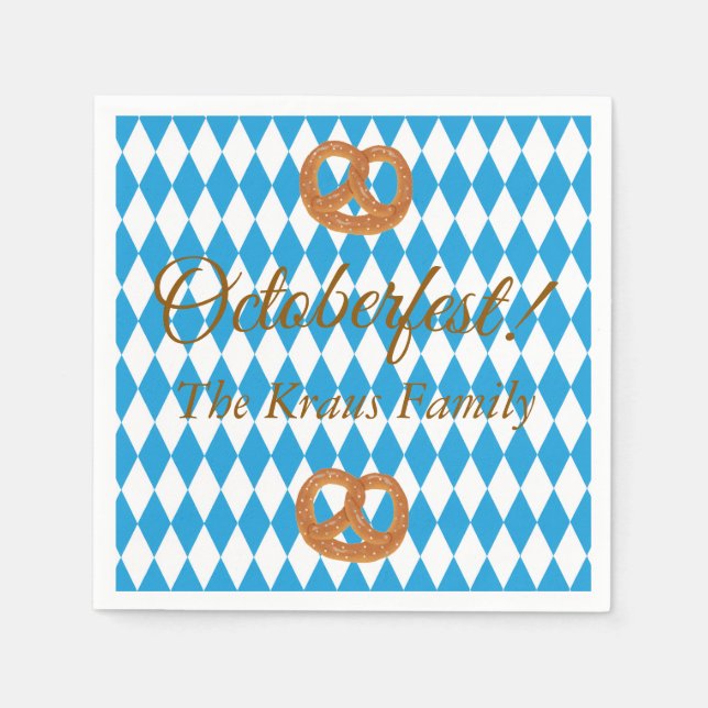 Blå bayerska oktoberfest-pretzels Anpassa Pappersservett (Framsidan)