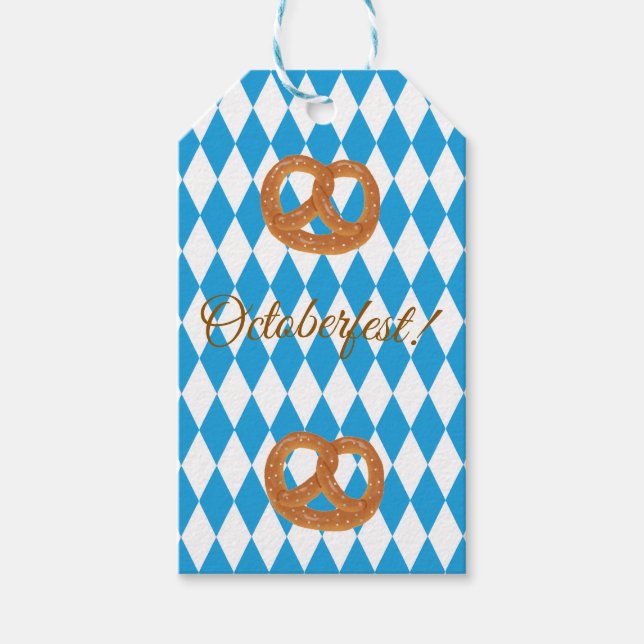 Blå bayerska oktoberfest-pretzels Anpassa Presentetikett (Framsidan)