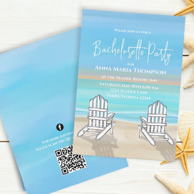 Blå Beach Bachelorette Party QR Code Social Media Inbjudningar (Skapare uppladdad)
