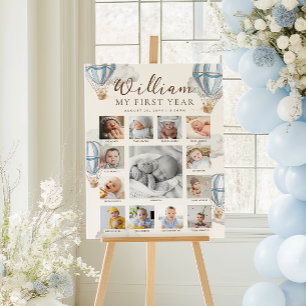 Blå Beary Första Födelsedags Foto Tidslinje Poster