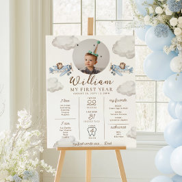 Blå Beary Första Födelsedags Milstolpe Tidslinje Poster