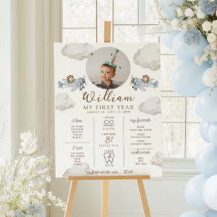 Blå Beary Första Födelsedags Milstolpe Tidslinje Poster
