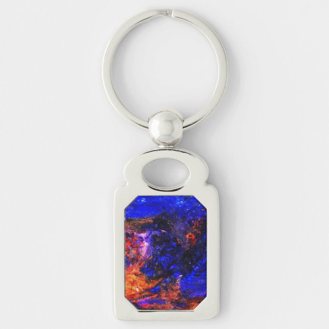 Blå Beast som kör eld Rektangulärt Silverfärgad Nyckelring (Framsidan)