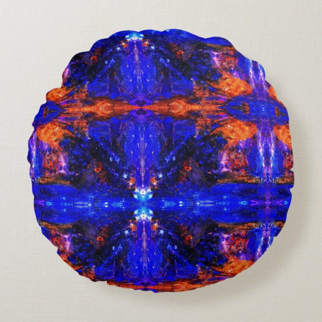 Blå Beast som kör eld Rund Kudde (Framsidan)