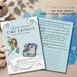 Blå Bebis Babyshower Tids Kapsel Förslag Checklist Inbjudningar