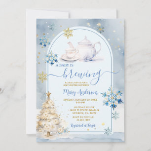 Blå Bebis brygger Tea Party Vinter Baby Shower Inbjudningar