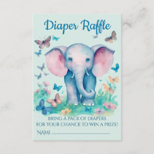 Blå Bebis Elefant Baby Shower Blöja Lotteri Tilläggskort