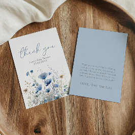 Blå Bebis I Blom Wildflower Baby Shower Platt Tack Kort