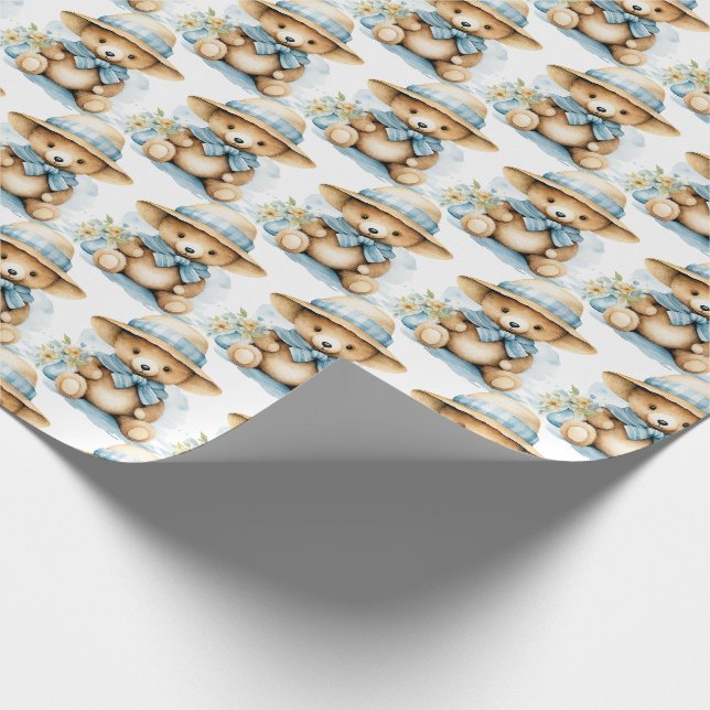 Blå Bebis Småbarn Teddybjörn Presentpapper (Hörn)